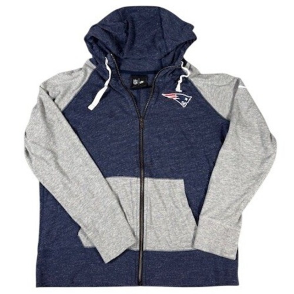 New England Patriots Men's L Nike Hoodie Navy Blue‎ Grey Full Zip Sweatshirt NFL